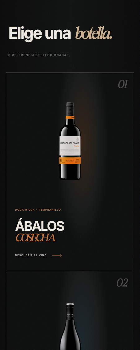 Carta pública con los vinos disponibles